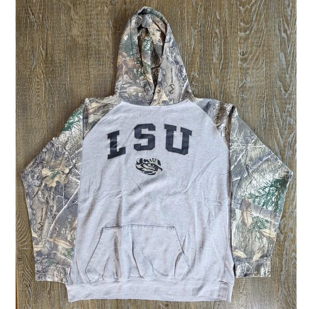 Colosseum LSU Tigers Mens XXL Hoodie Realtree Edge Camo Grey Pullover Sweatshirt